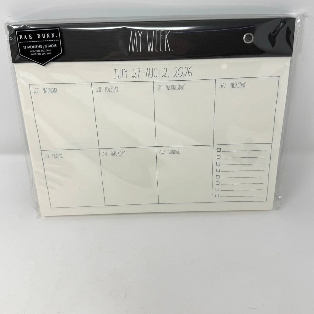 Rae Dunn My Week Weekly Planner 17 Month Aug 2026-Dec 2027 Desk Pad Black